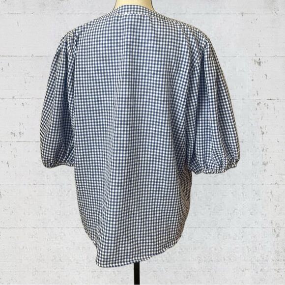 Joie Blue Gingham Button Up Puff Sleeve XL Cottagecore Peasant Homestead Prairie - Picture 4 of 10